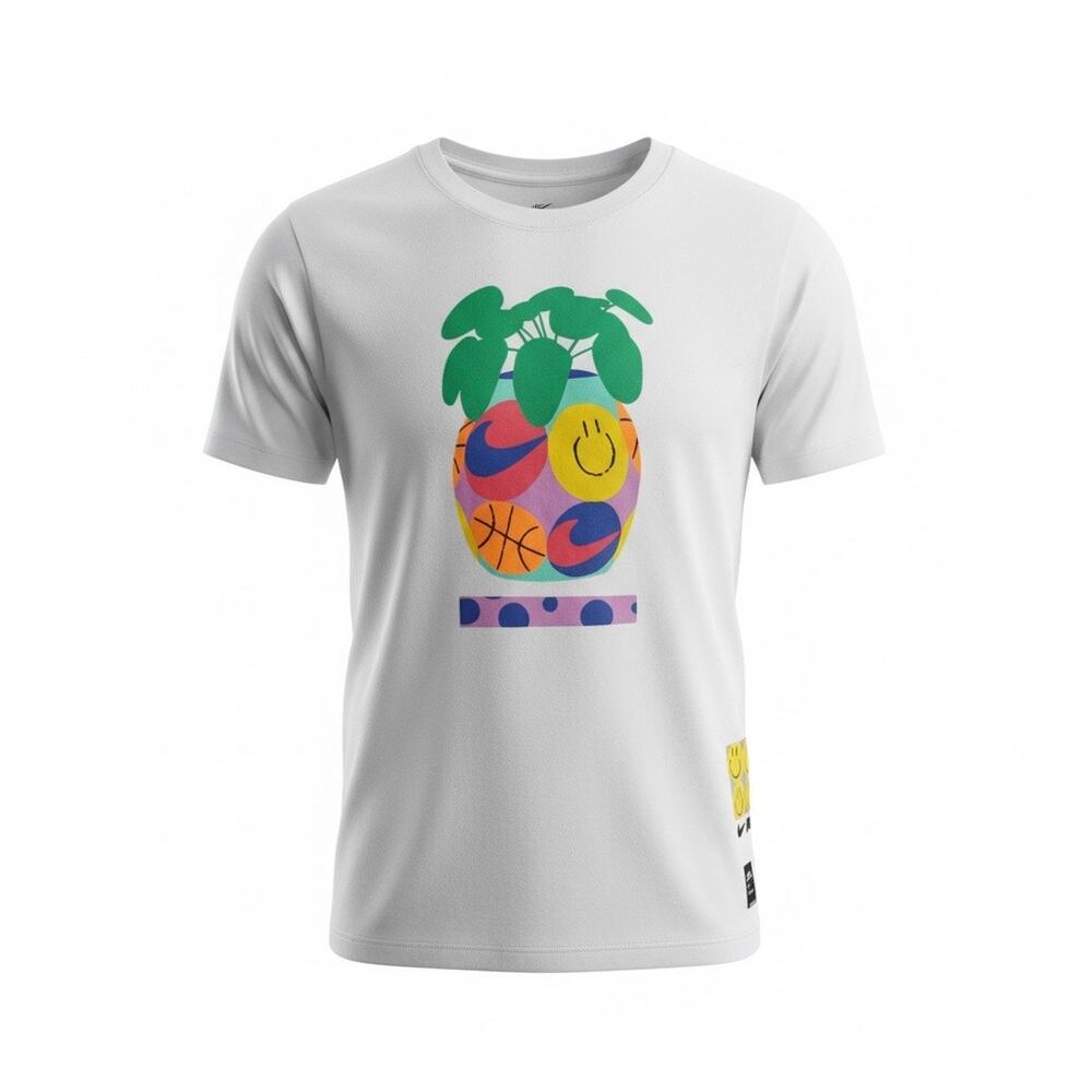 Nike White Graphic T-Shirt – Colorful Pineapple Sports Print Tee | Size Large